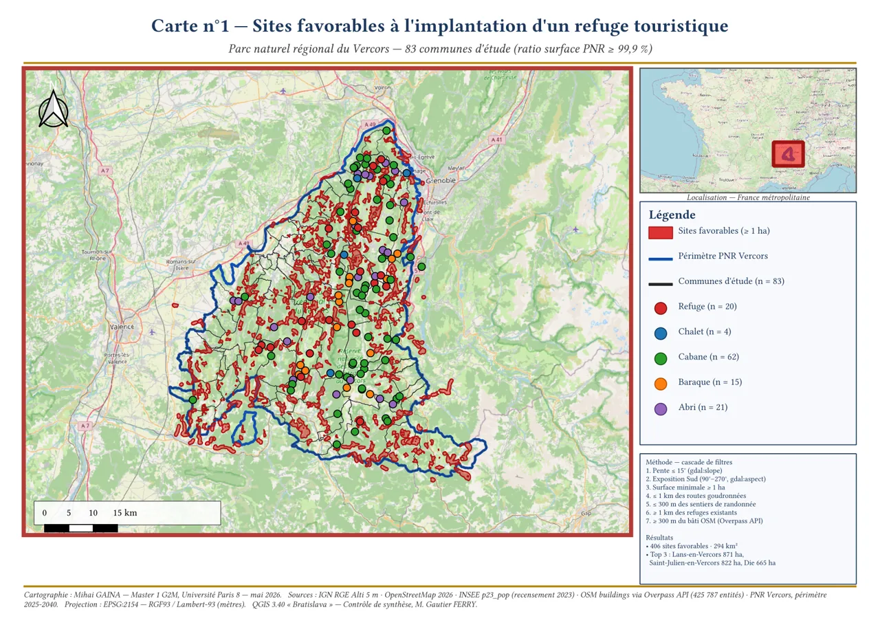Analyse multicritère QGIS — Refuge dans le PNR du Vercors